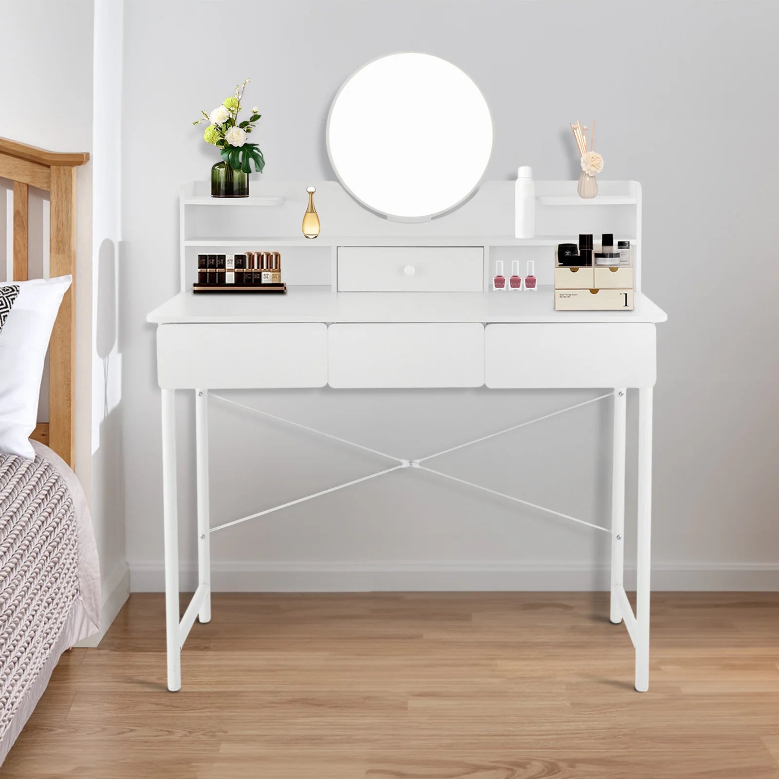 Bedroom Makeup Desk Drawers White Dressing Table IN USA.