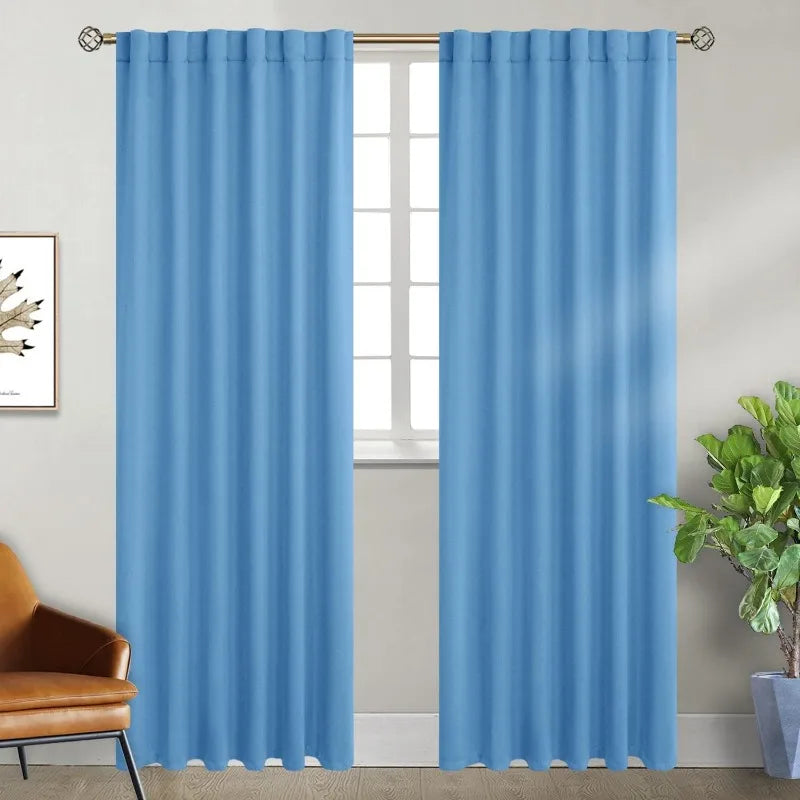 Navy Blue Elegant Blackout Curtains Rod Pocket in USA