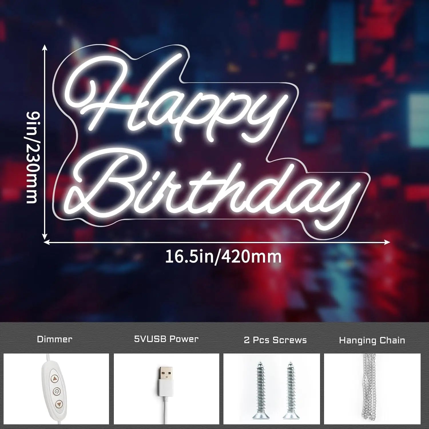 Happy Birthday Neon Sign Reusable LED Light Up Sign IN USA.