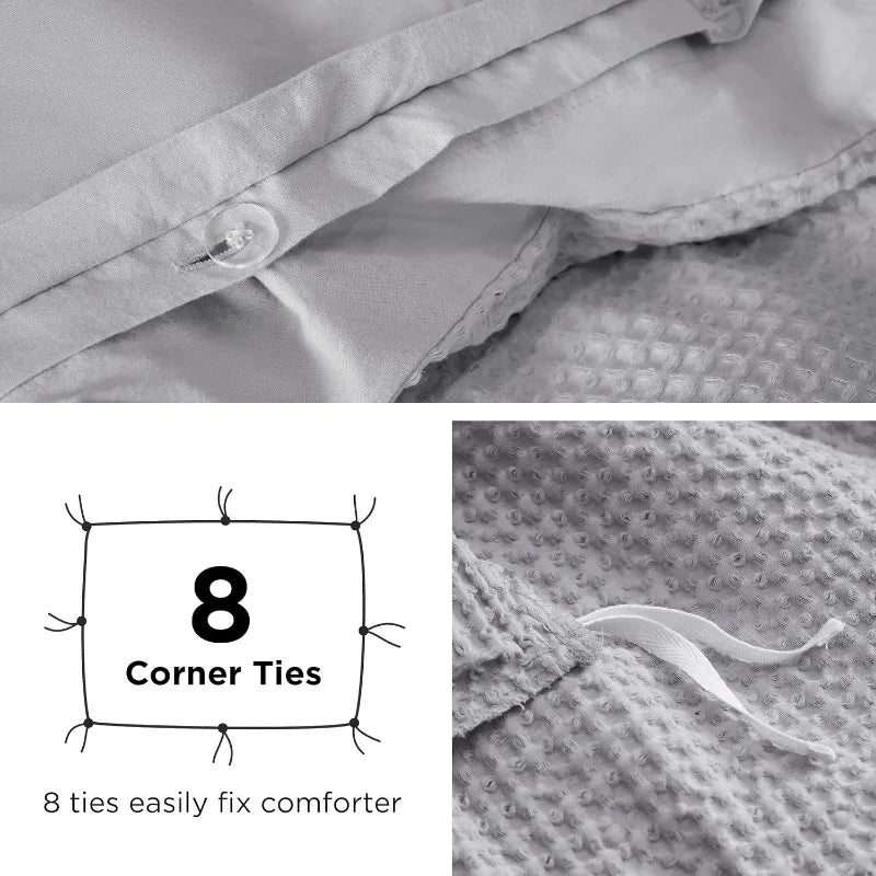 Cotton Waffle Weave Coconut White Duvet Cover Set