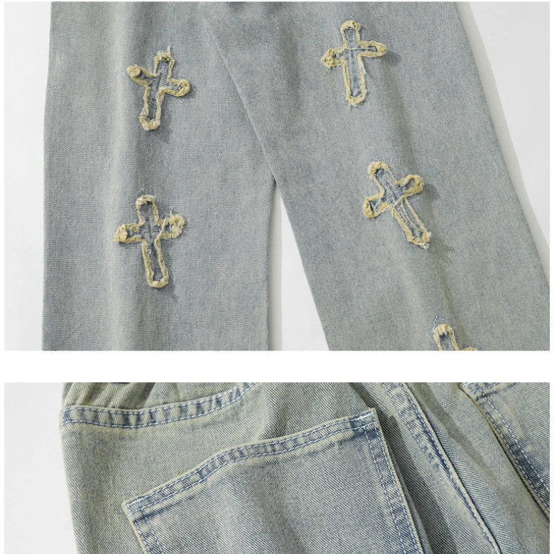 American vibe style yellow mud dyed cross jeans men's in USA