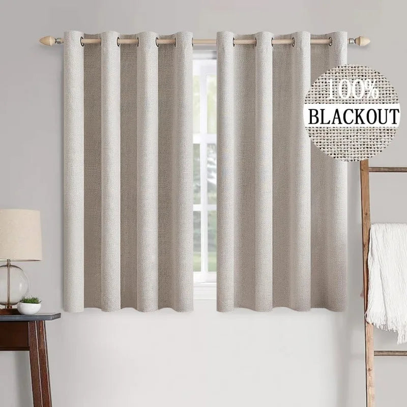 Blackout Linen Textured Curtains for Bedroom Solid Thermal Insulated G