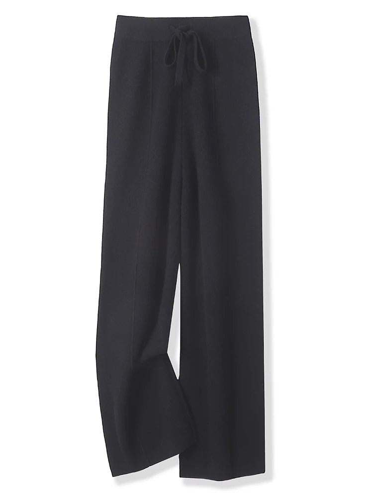 Women Merino Wool Knitted Wide Leg Pants Autumn in USA.