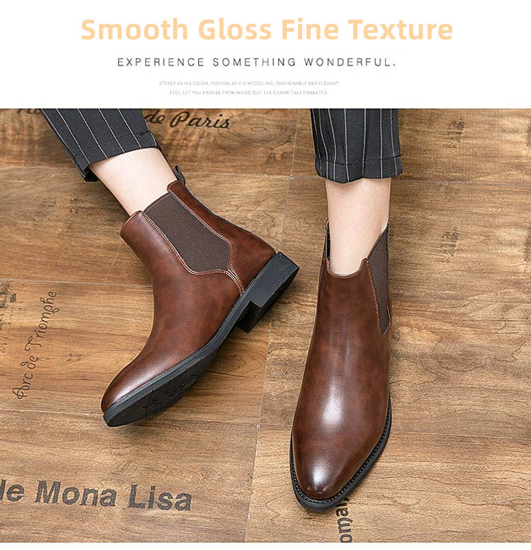 New Chelsea Boots Men Shoes PU Brown Fashion Versatile in USA