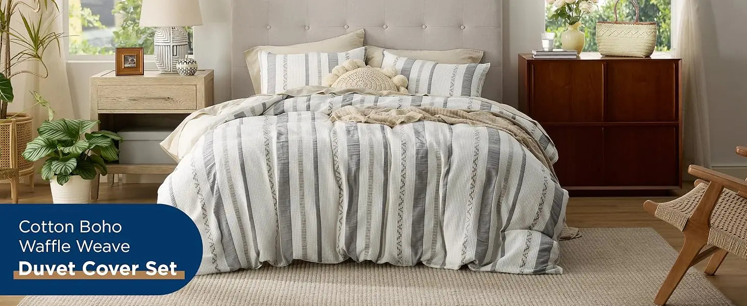 Bedsure Waffle Weave Duvet Cover Cotton Boho Duvet Cover Set