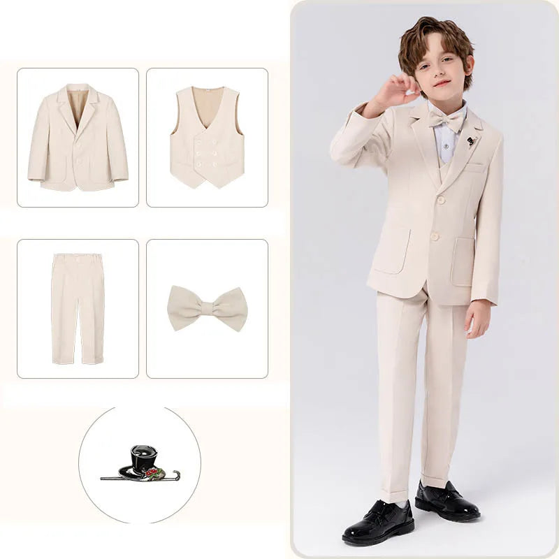 Gentleman Kids Beige Jacket Vest Pants Bowtie Brooch in USA