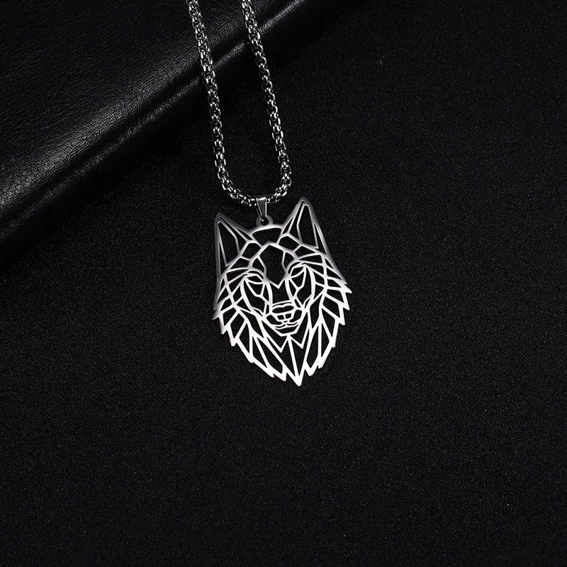 Men's Stainless Steel Hollow Wolf Head Pendant Necklace in USA