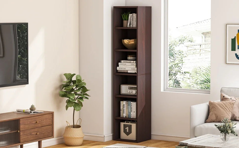 Tribesigns Tall Narrow Bookcase, Rustic Corner Bookcase IN USA.