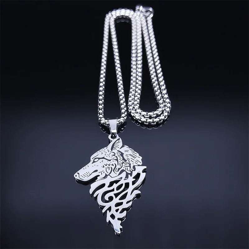 Viking Wolf Head Pendant Necklace Stainless Steel in USA