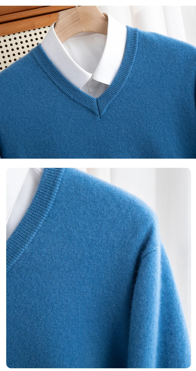 Men Merino Wool Sweater V-Neck Pullover Autumn Winter Cashmere in USA