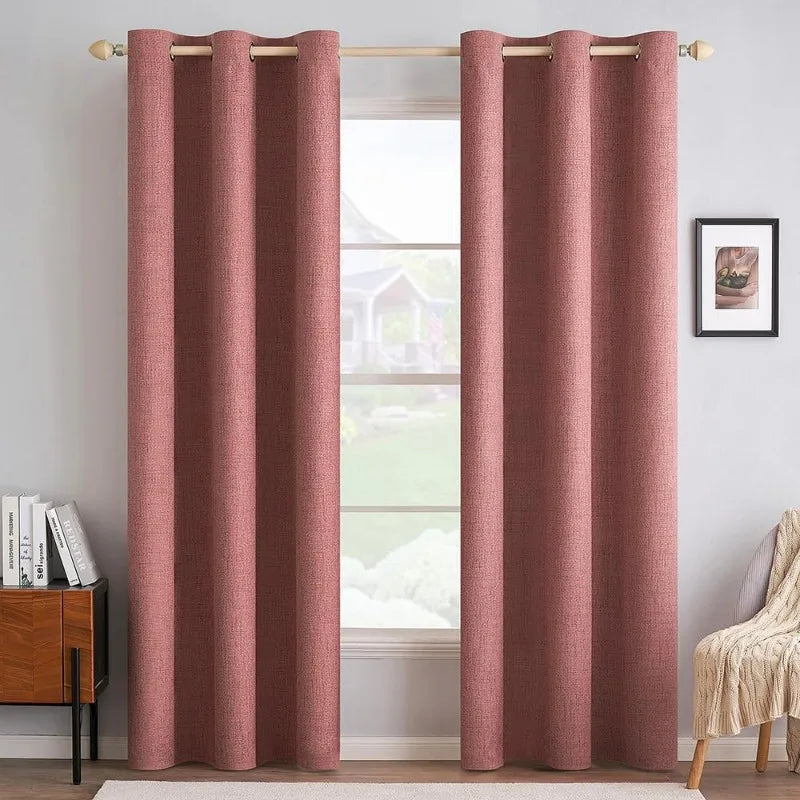 Blackout Linen Textured Curtains for Bedroom Solid Thermal Insulated G