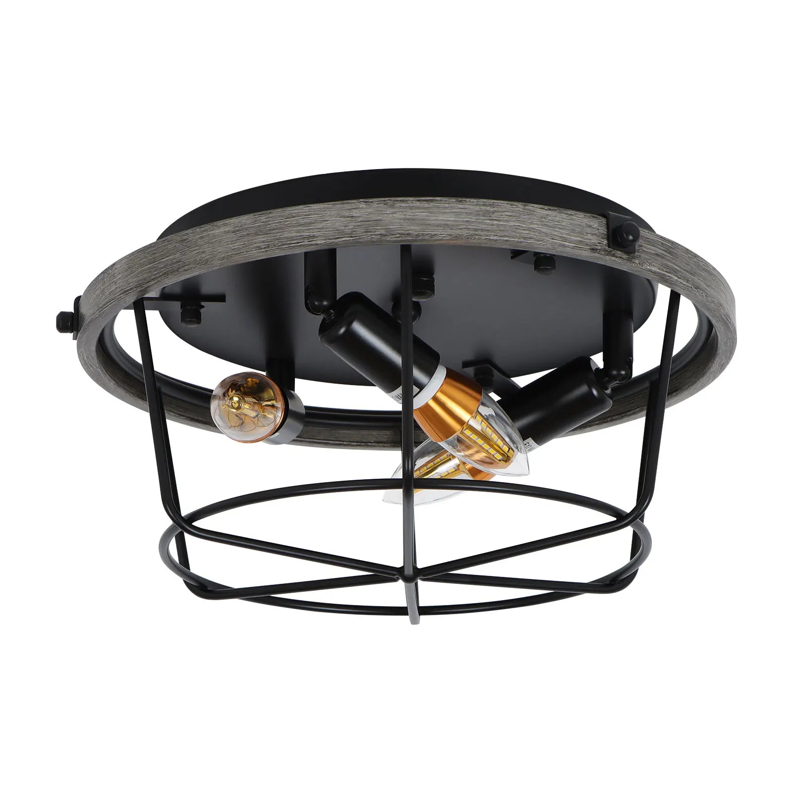 Industrial Black Metal Cage Round Lights Semi Flush Mount IN USA.