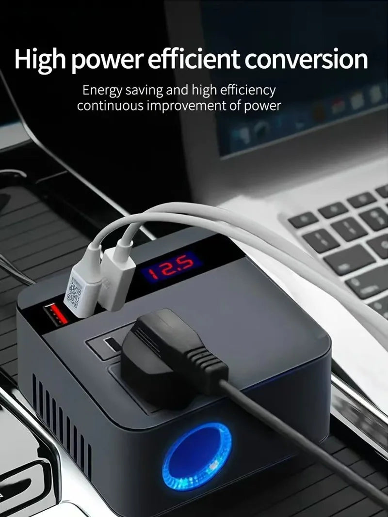 Car Inverter DC12V/24V to DC110V/220V 150W Peak LED Display Sockets Po