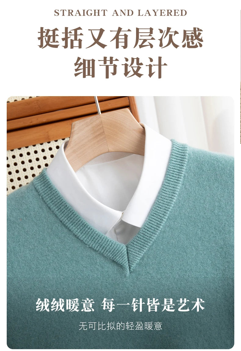 Men Merino Wool Sweater V-Neck Pullover Autumn Winter Cashmere in USA