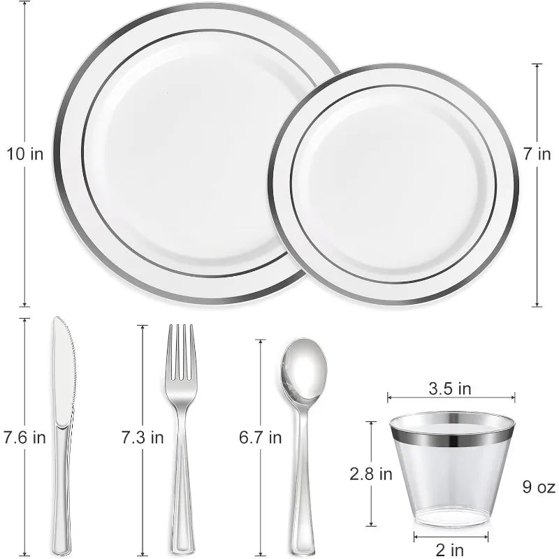 Plastic Dinnerware Set 100 Guests, Disposable Plastic Plate