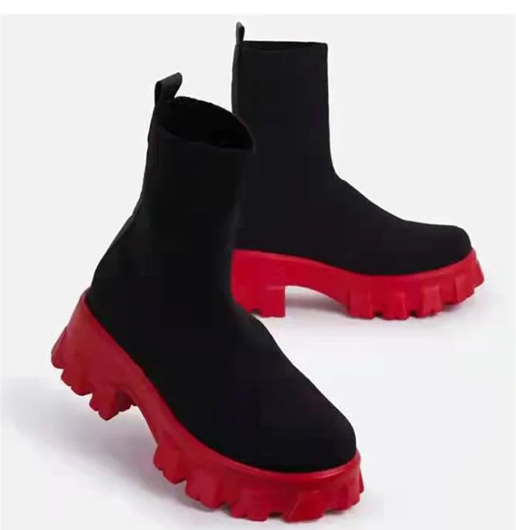 Women Boots Short Knitting Platform Boots Autumn Winter Shoes in USA