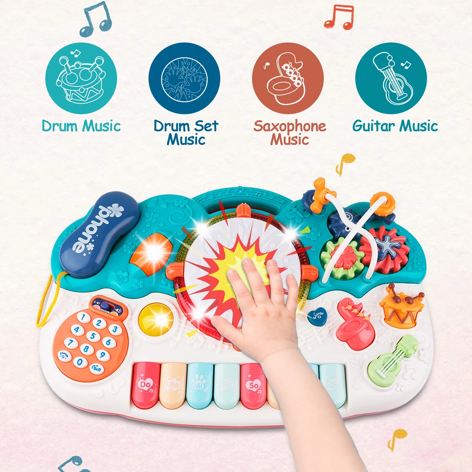 Light-Up Baby Musical Toys Piano Keyboard Drum Set Gift in USA