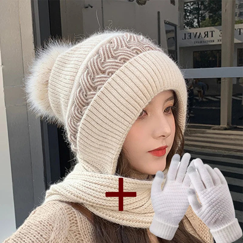 New Super Cute Warm Winter Scarf Hat Gloves Fleece Thickened in USA