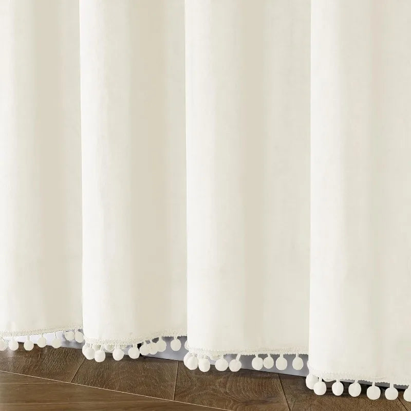 Pom Velvet Curtains for Bedroom, Blackout Curtains in USA