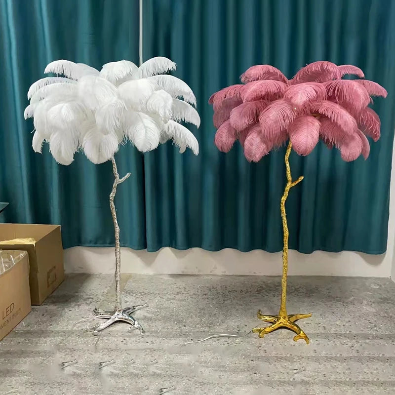 Nordic Ostrich Feather Led Floor Lamp Resin Copper IN USA.