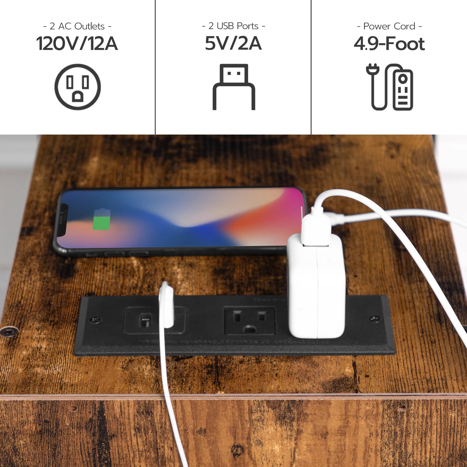 HOOBRO End Table Charging Station Narrow Side Table IN USA.