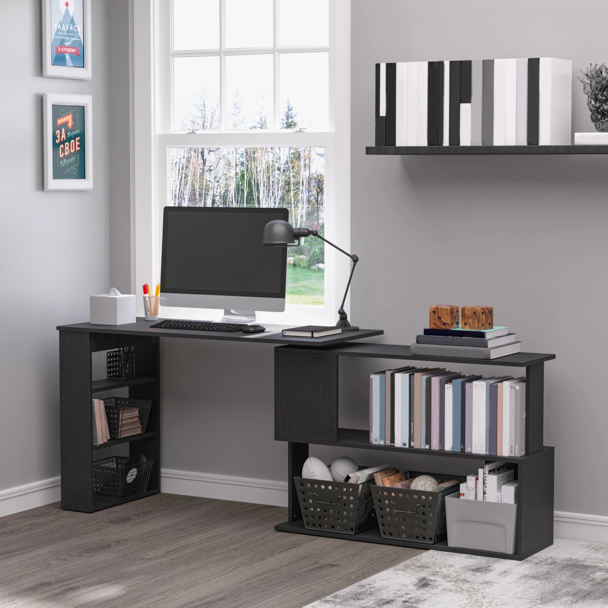 Rotating Home Office Corner Desk and Storage Shelf Combo IN USA.