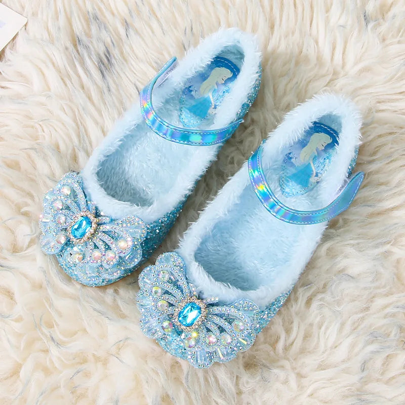 Rhinestone Frozen Elsa Princess Girl Shoes Flat in USA