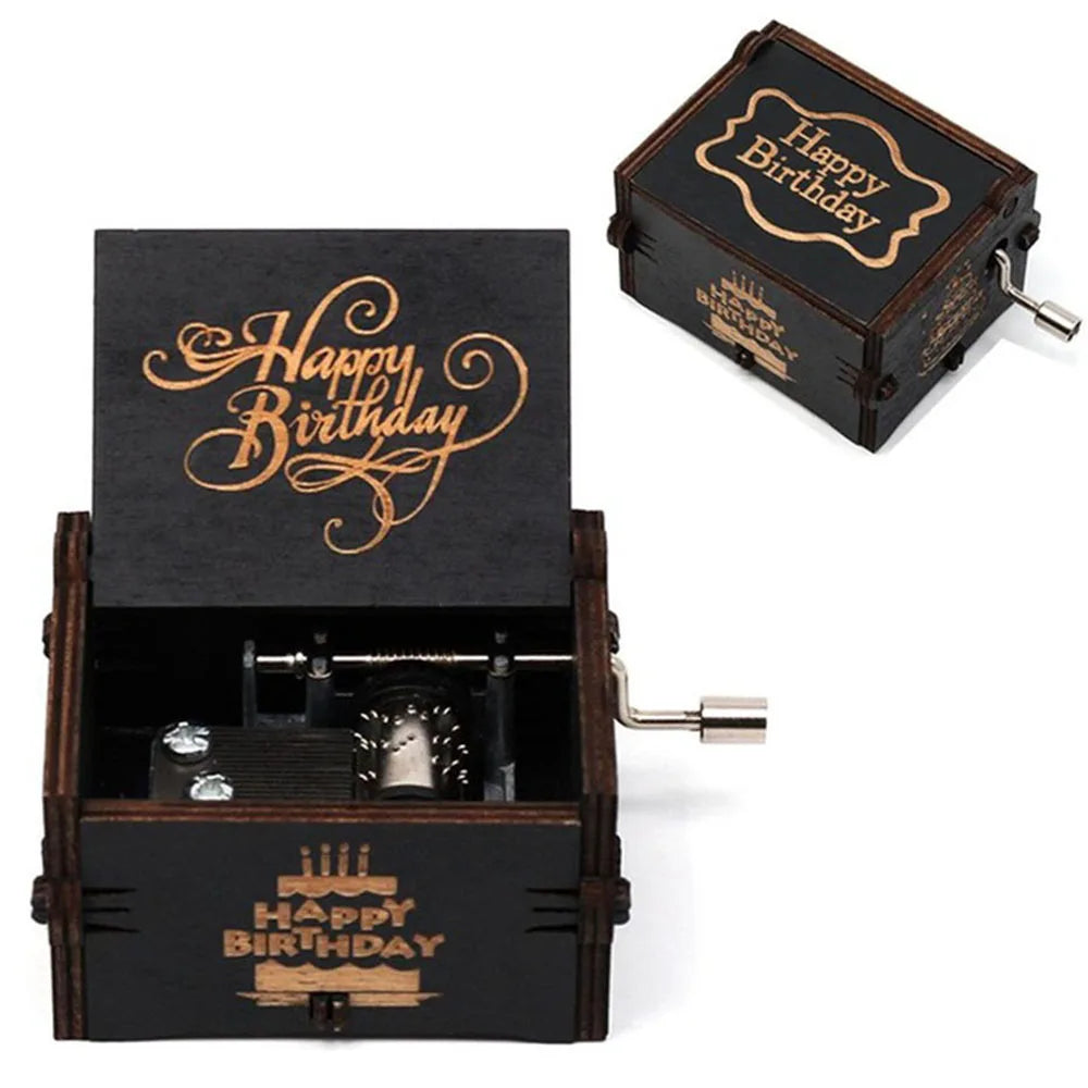 Happy Birthday Wooden Hand Cranked Carved Music Box in USA