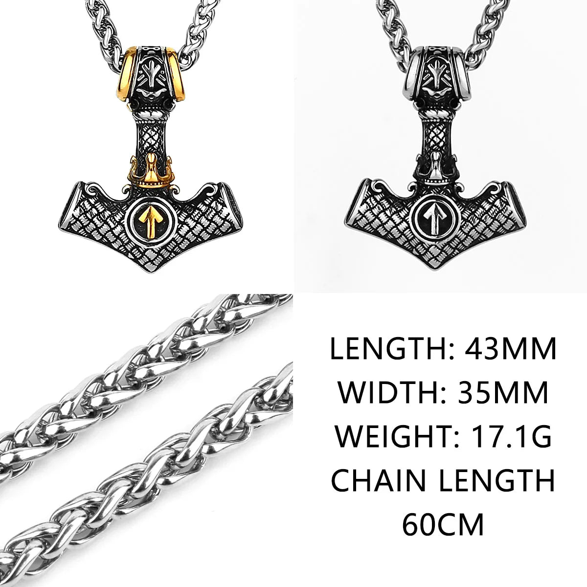 Nordic Mjolnir Valknut Rune Necklace Men's Amulet Pendan in USA