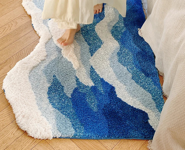 Aesthetic Tufting Ocean Bedroom Rug Soft Fluffy Scenic Wave