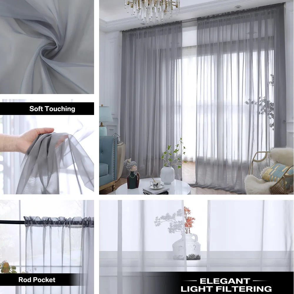 White/Cream/Grey Tulle Curtains Living Room Decoration in USA