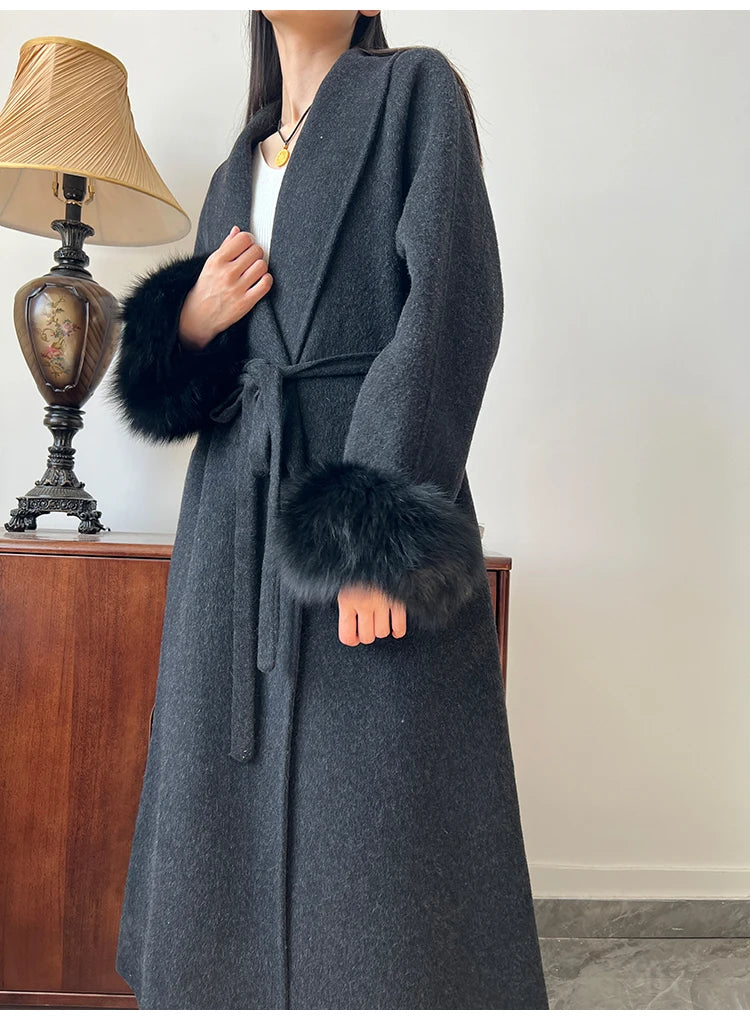 Lady Fox Fur High-Grade Cashmere Jackets Autumn Winter in USA.