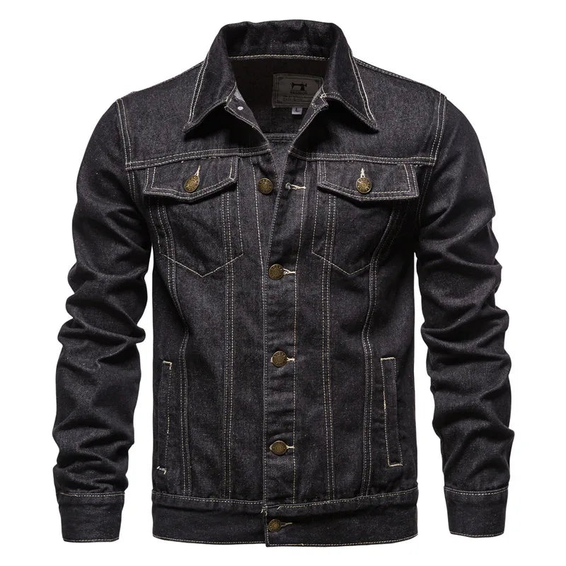 2023 Spring Men Solid Lapel Denim Jackets Fashion Motorcycle Jeans Jac