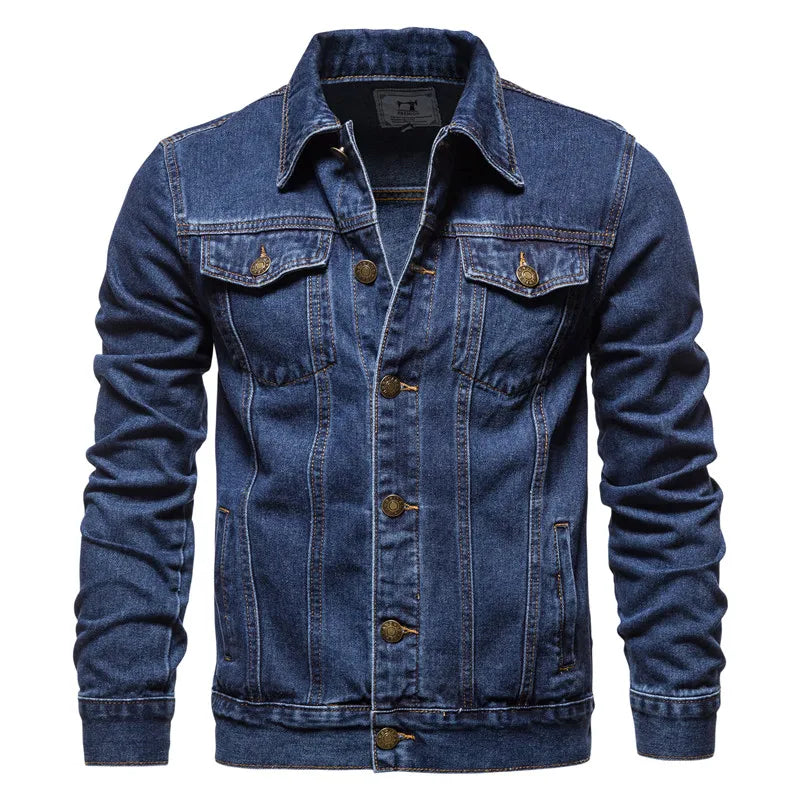 2023 Spring Men Solid Lapel Denim Jackets Fashion Motorcycle Jeans Jac