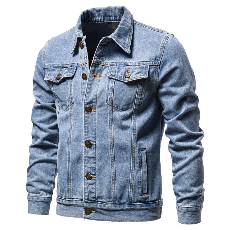 2023 Spring Men Solid Lapel Denim Jackets Fashion Motorcycle Jeans Jac