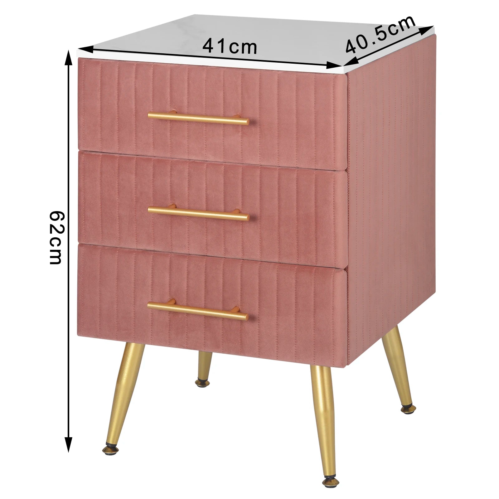 Bedside Cabinet Nightstand with 3 Drawers White Pink Chest of Drawers 