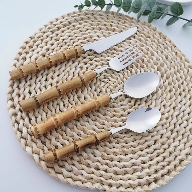 Dinnerware Sets Original Nature Bamboo Handle Stainless Steel