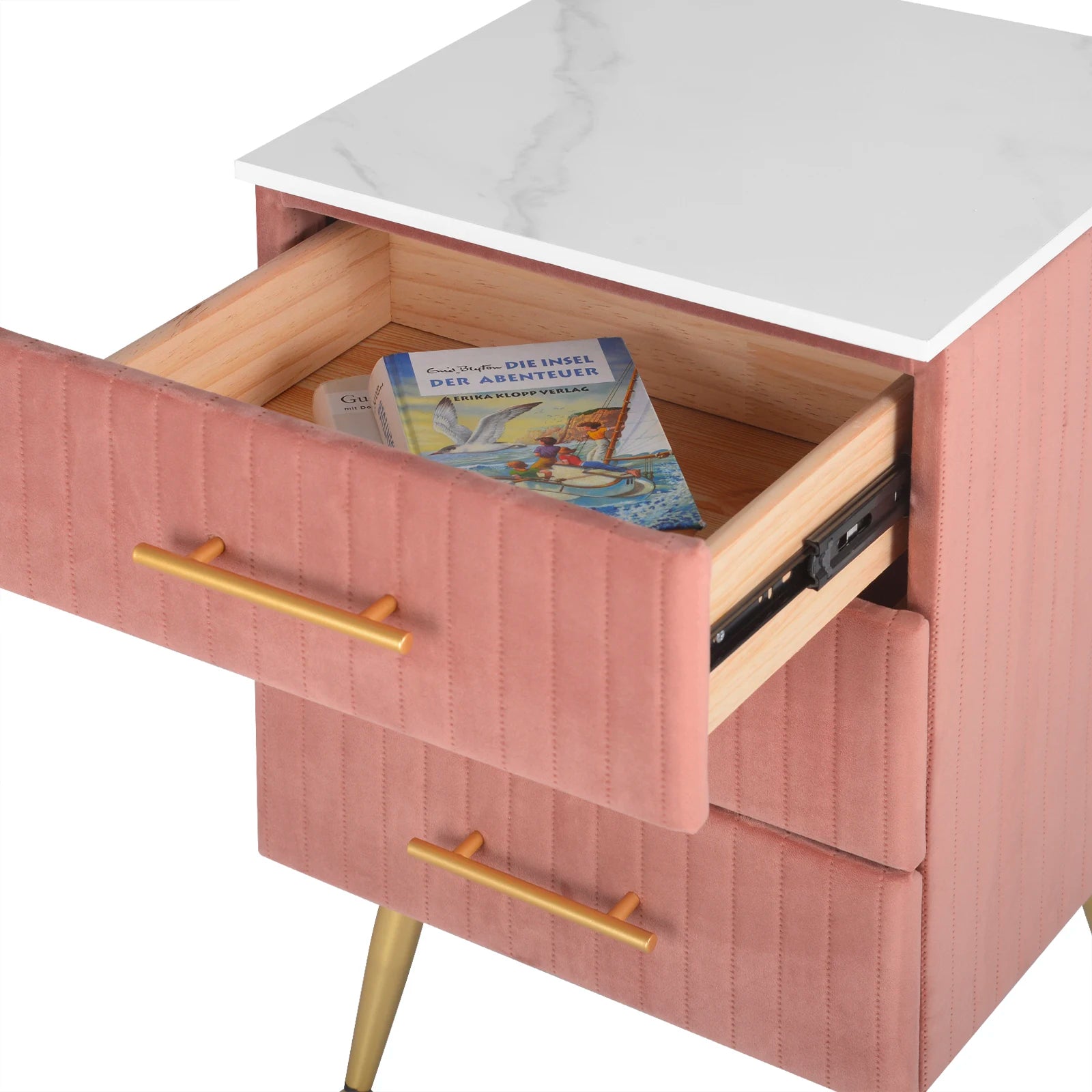 Bedside Cabinet Nightstand with 3 Drawers White Pink Chest of Drawers 