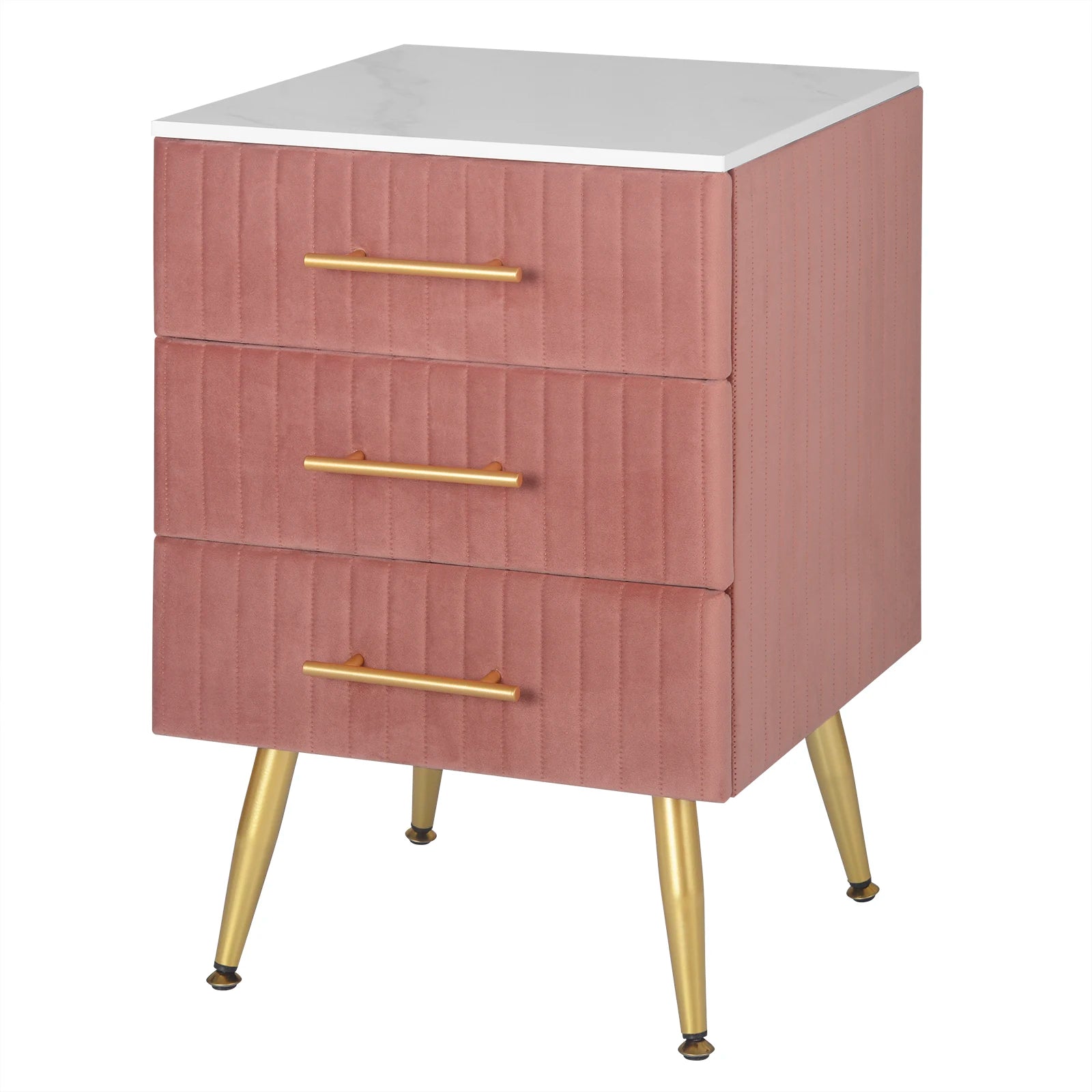 Bedside Cabinet Nightstand with 3 Drawers White Pink Chest of Drawers 