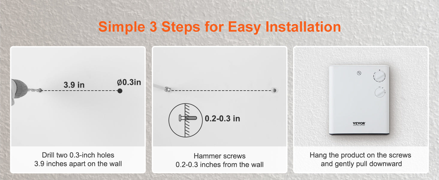 VEVOR Electric Wall Heater Small Space Heaters Knob IN USA.