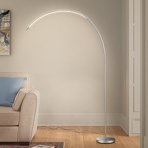 LED Arc Floor Lamp Living Room, Silver Modern Standing Lamp IN USA.